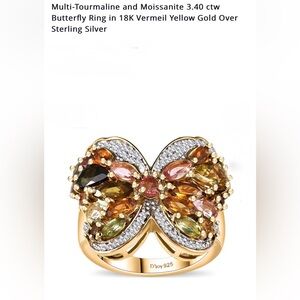 New Multi-Tourmaline & Moissanite 3.40 ctw
Butterfly Ring 18K YG Over SS. Sz 5